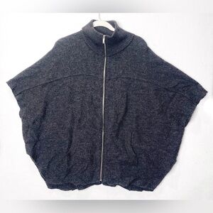 Katie Todd 100% Wool Zip Front Heathered Gray Poncho With Sleeves Oversized S/M